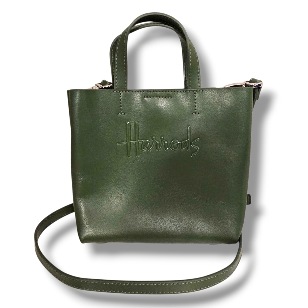 Harrods Green Leather Mini Tote with Detachable Strap